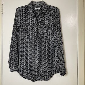 NWOT Equipment Logo Signature Satin Button-Up black Blouse size medium